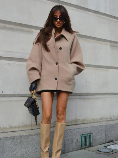 Oversized Jacket Short Sleeve Button Closure