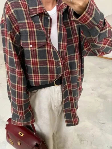 Long-Sleeve Plaid Relaxed Fit Shirt