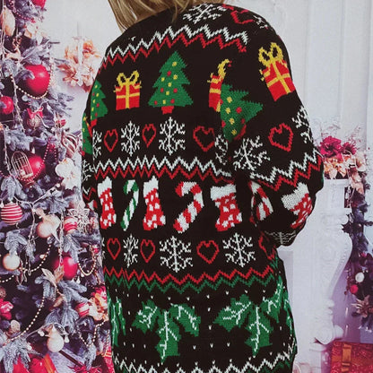 Weihnachtsstrickjacke Festlich Mit Knöpfen V-Ausschnitt - IdealeKleiden