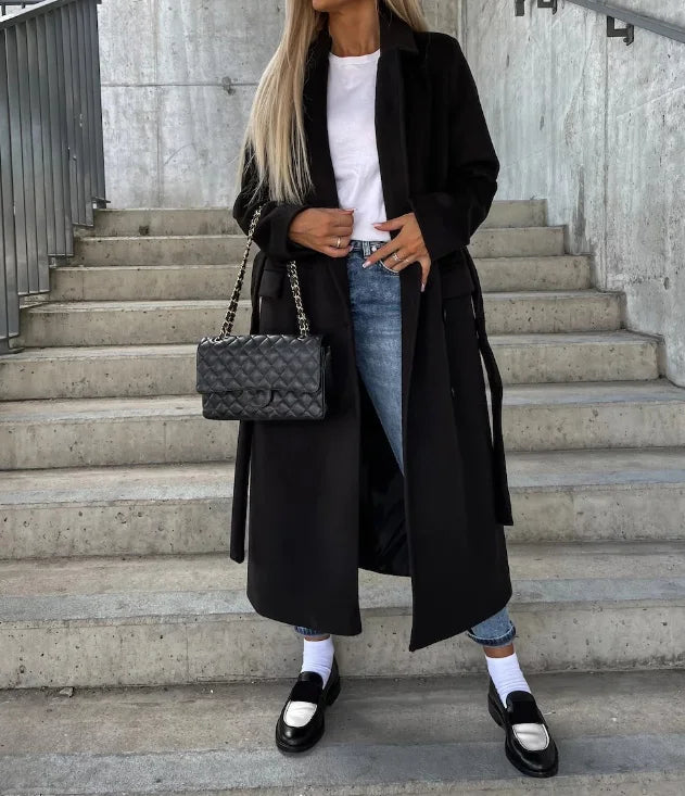 Women's Belted Double-Breasted Elegant Coat