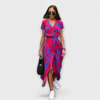Women's Elegant V-Neck Maxi Dress with Belt