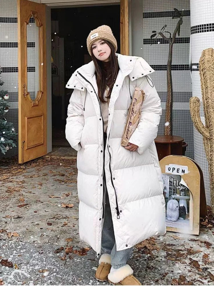 Long Women's Puffer Jacket Warm Hooded Winter