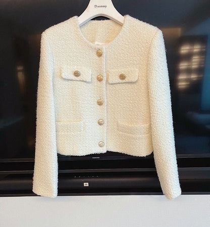 Women's Chic Tweed Round Neck Jacket