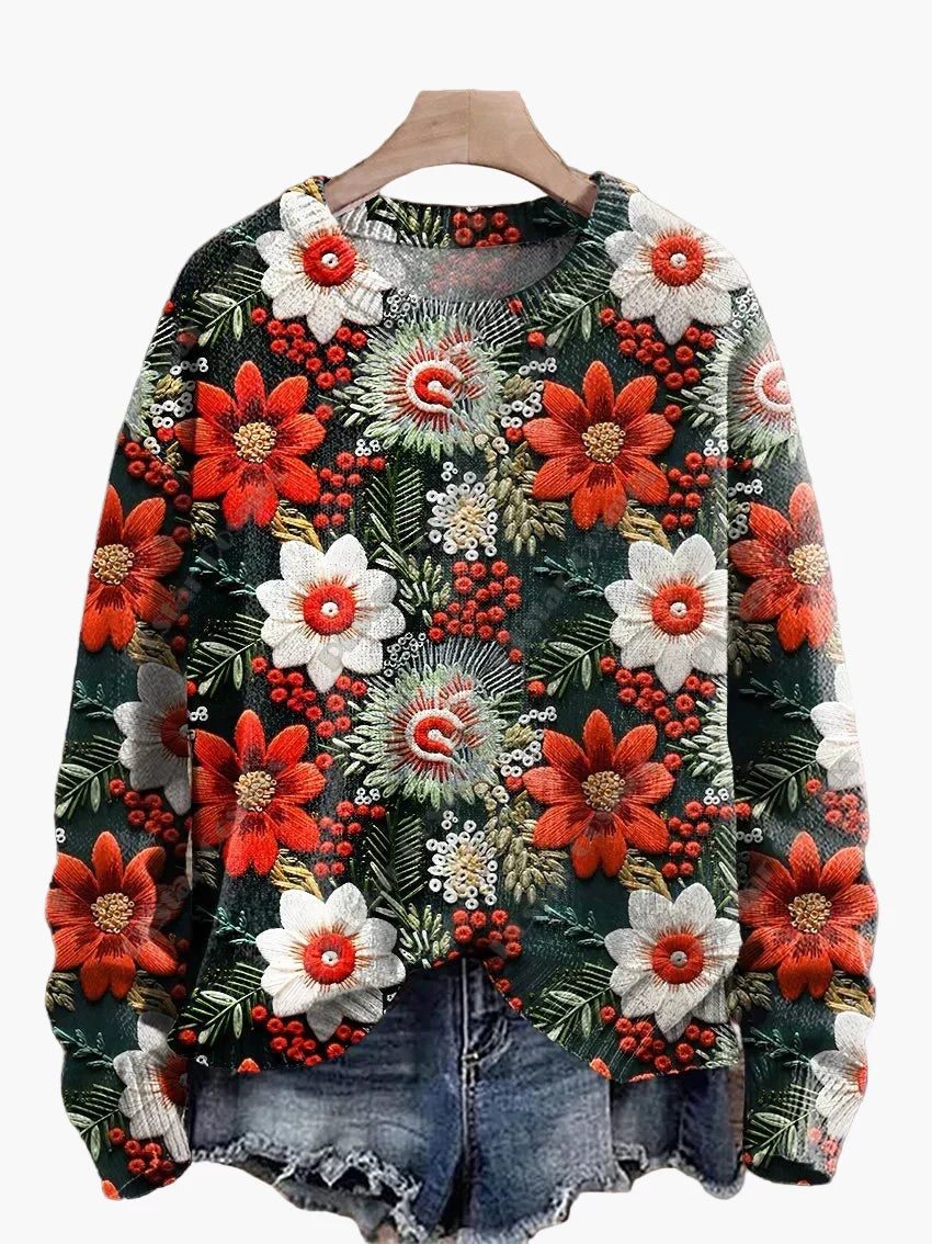Christmas Sweater Festive 3D Embroidery