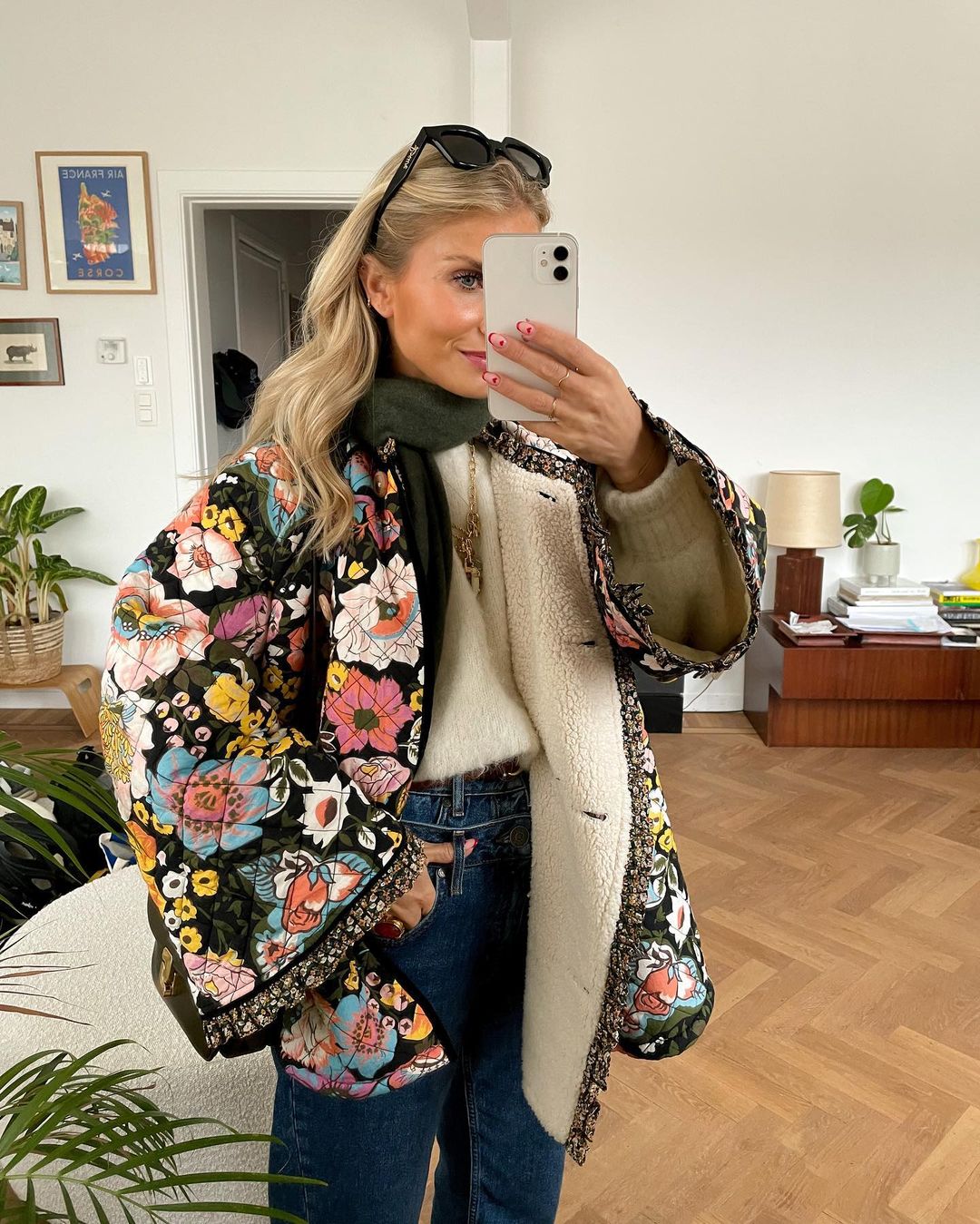 Elegant women's coat floral print modern