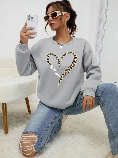 Fashionable Women's Sweat Jacket Leopard Heart Pattern