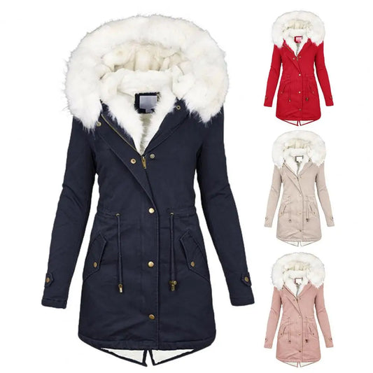 Winter Parka Mantel Lang Gepolstert Kunstfellkapuze - IdealeKleiden