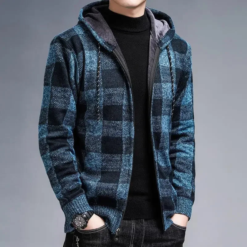 Stylish Plaid Coat Men Hooded