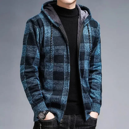 Stylish Plaid Coat Men Hooded