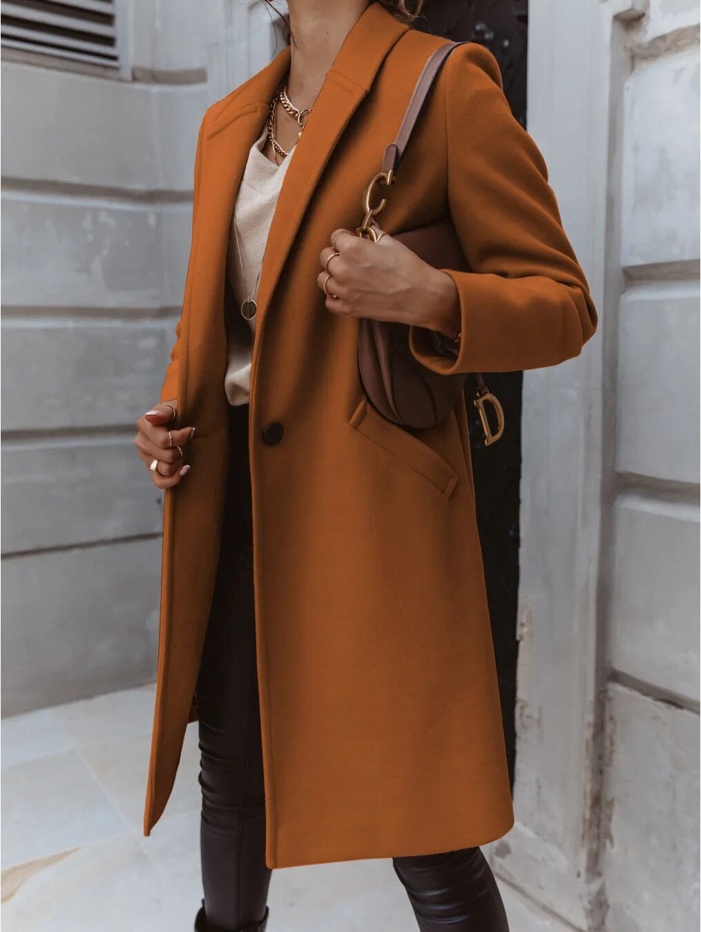 Women's Coat Wool Blend Classic Elegant