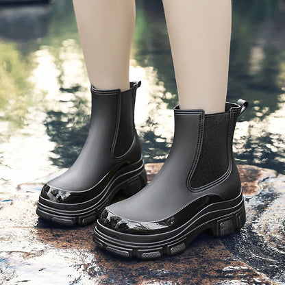 Waterproof Rubber Ankle Boots Slip-On