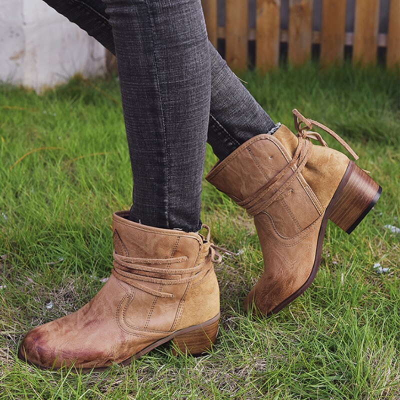 Retro Ankle Boots Round Toe