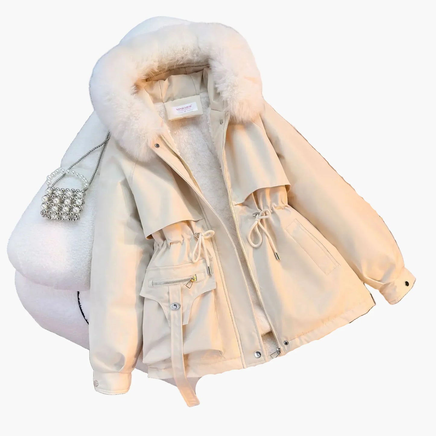 Women's Warm Winter Jacket Hood Faux Fur