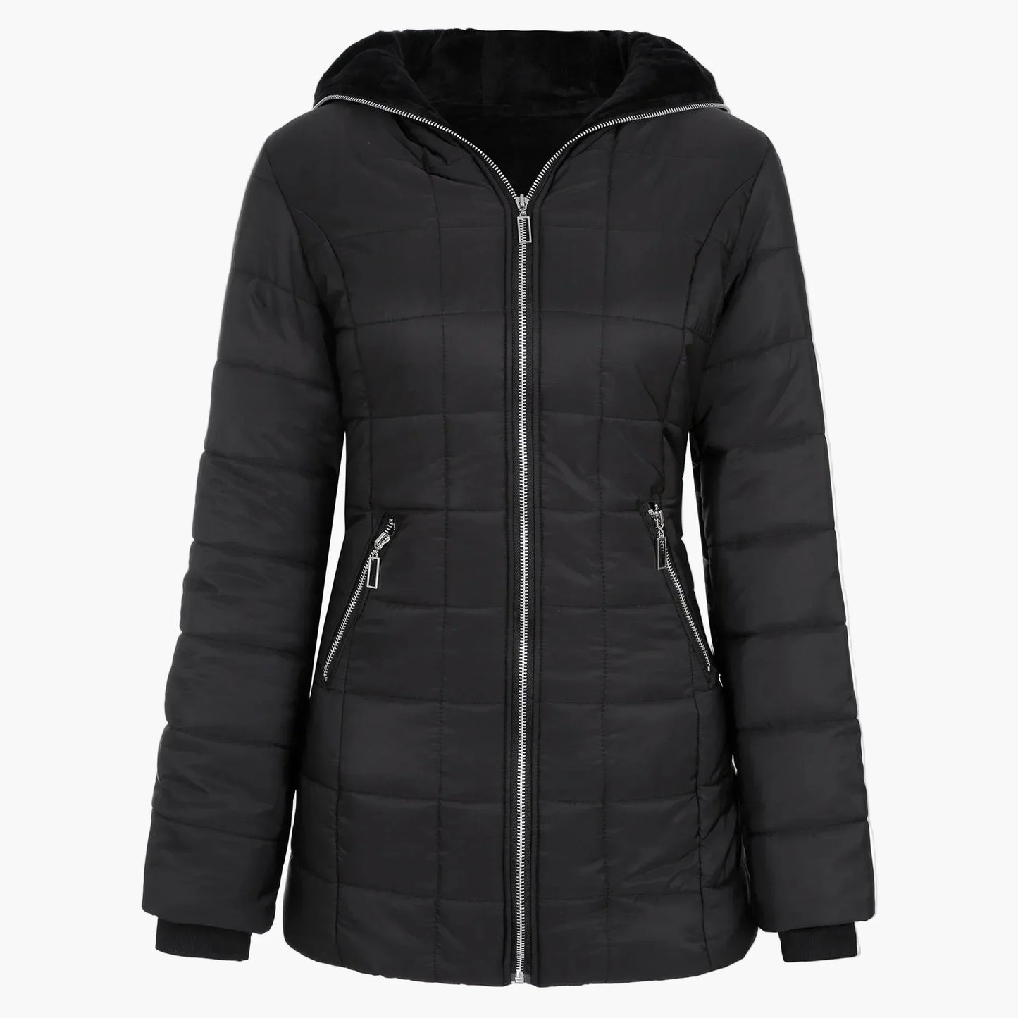 Winter Quilted Jacket Hood Asymmetrical