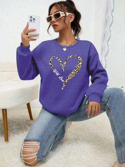 Fashionable Women's Sweat Jacket Leopard Heart Pattern