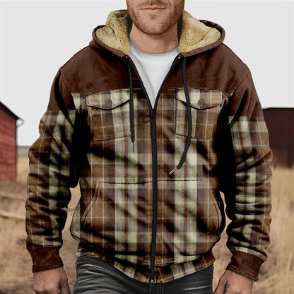 Herren Flanellhemd Kariert Fleece Warm Kapuze - IdealeKleiden