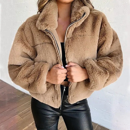 Oversize Faux Fur Jacket High Collar Soft
