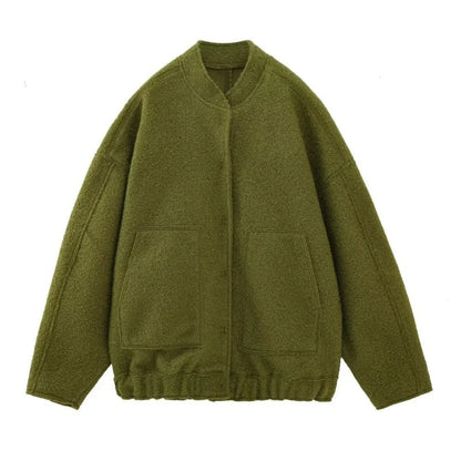 Women's Oversized Wool Coat Round Neck Buttons