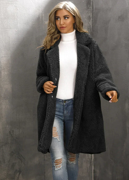 Soft Teddy Coat Plus Size Knee-Length with Collar