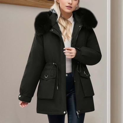 Women's Winter Windbreaker Hooded Zipper Pockets