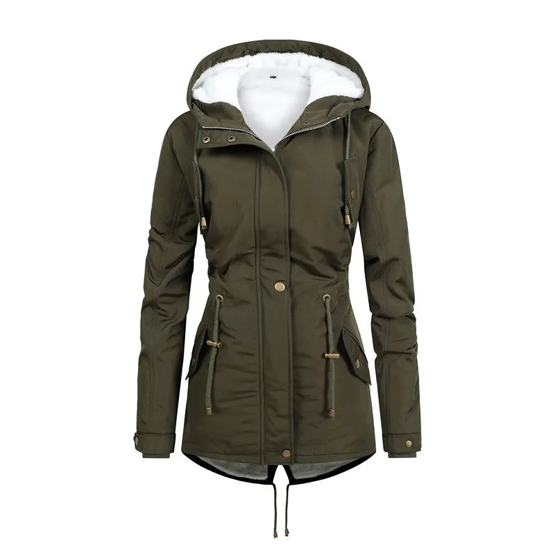 Practical Outdoor Jacket Windproof Hooded Mid-Length
