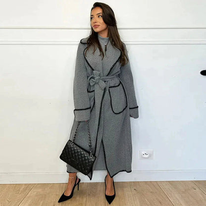 Damen-Trenchcoat Lang Kuschelig Wollig
