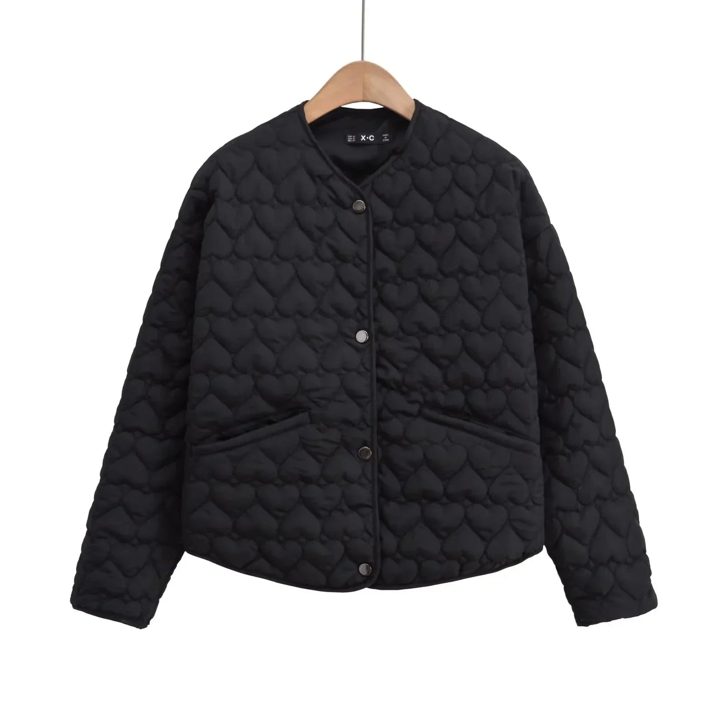 Women's Quilted Jacket Heart Pattern - Lightweight Puffer Jacket for Women