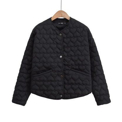 Women's Quilted Jacket Heart Pattern - Lightweight Puffer Jacket for Women