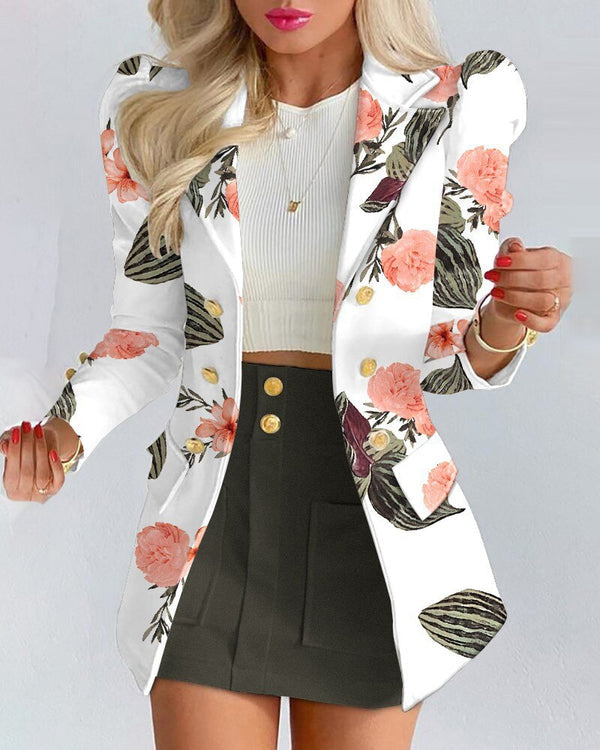 Women's Chic Plaid Blazer Skirt Set