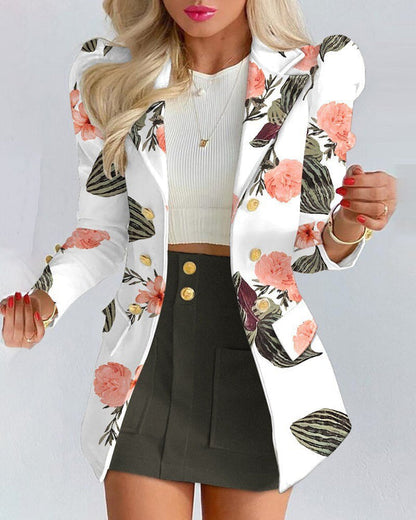 Women's Chic Plaid Blazer Skirt Set