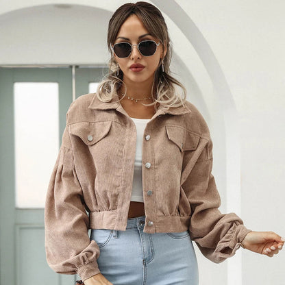 Fashionable Women's Jacket Corduroy Velvet Short