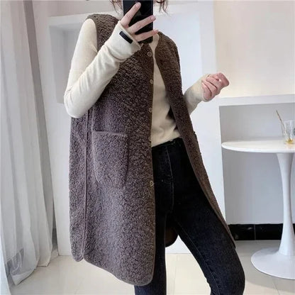 Women's Elegant Wool Vest With Pockets