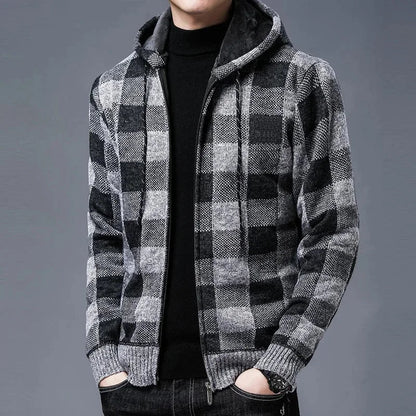 Stylish Plaid Coat Men Hooded