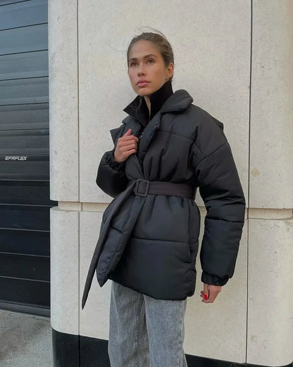 Stylish Puffer Jacket with Belt