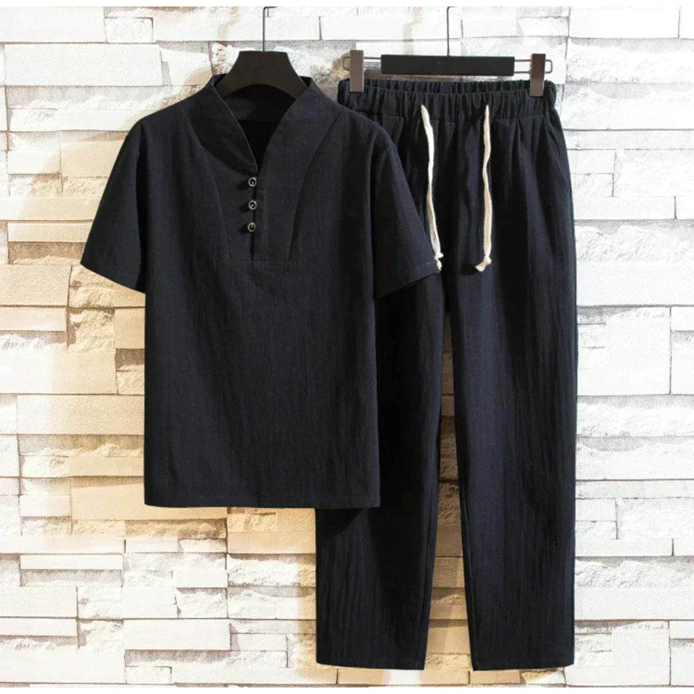 Men's Henley Shirt and Jogger Set Casual
