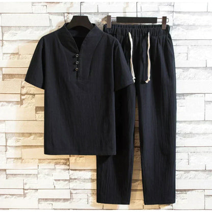 Men's Henley Shirt and Jogger Set Casual