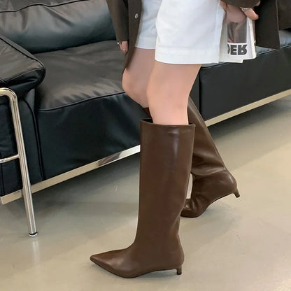 Elegant Women's Knee-High Boots with Slim Heel