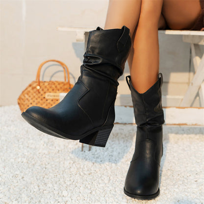 Stylische Cowboy-Stiefel Lederoptik - IdealeKleiden