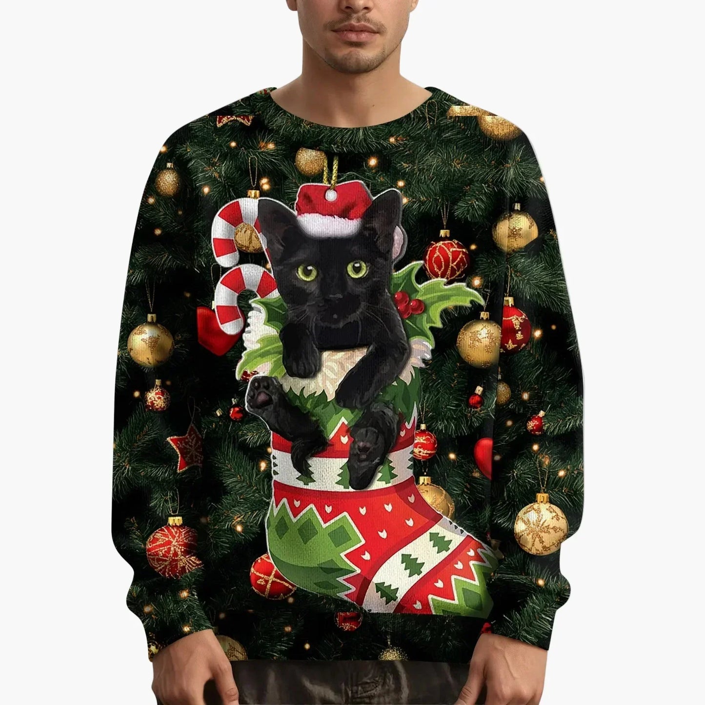 Christmas Sweater Cat Motif Festive