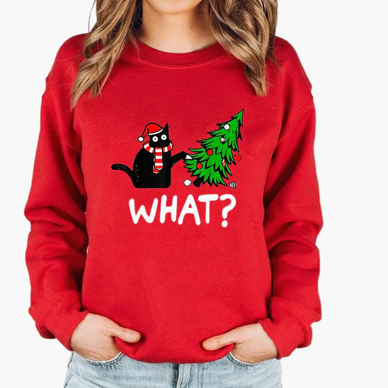 Weihnachtspullover Katze Lichterkette - Lustiger Katzen Sweater Winter - IdealeKleiden