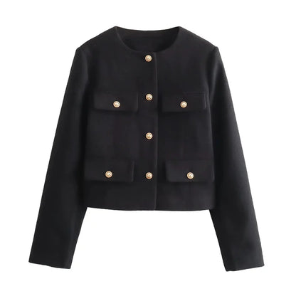 Elegant Women's Bouclé Jacket Gold Buttons