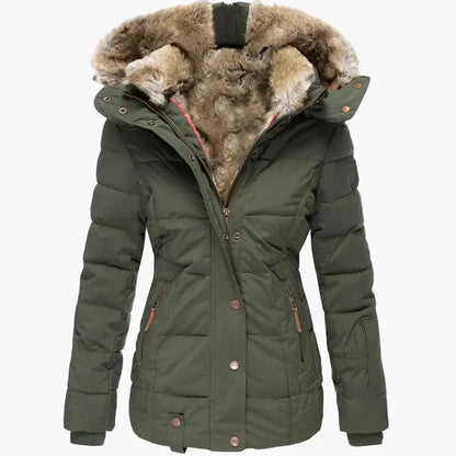 Women's Quilted Winter Jacket Hood Faux Fur Warm