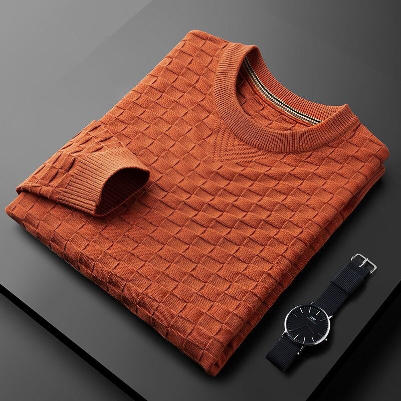 Men's Waffle Knit Crew Neck Sweater Autumn Model