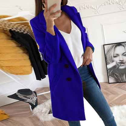 Stylish Women's Coat With Buttons & Pockets