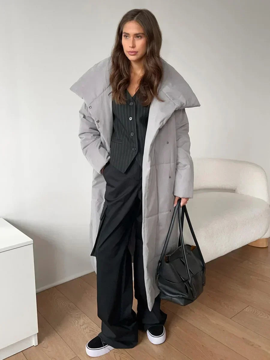 Women's Quilted Long Winter Parka with Belt