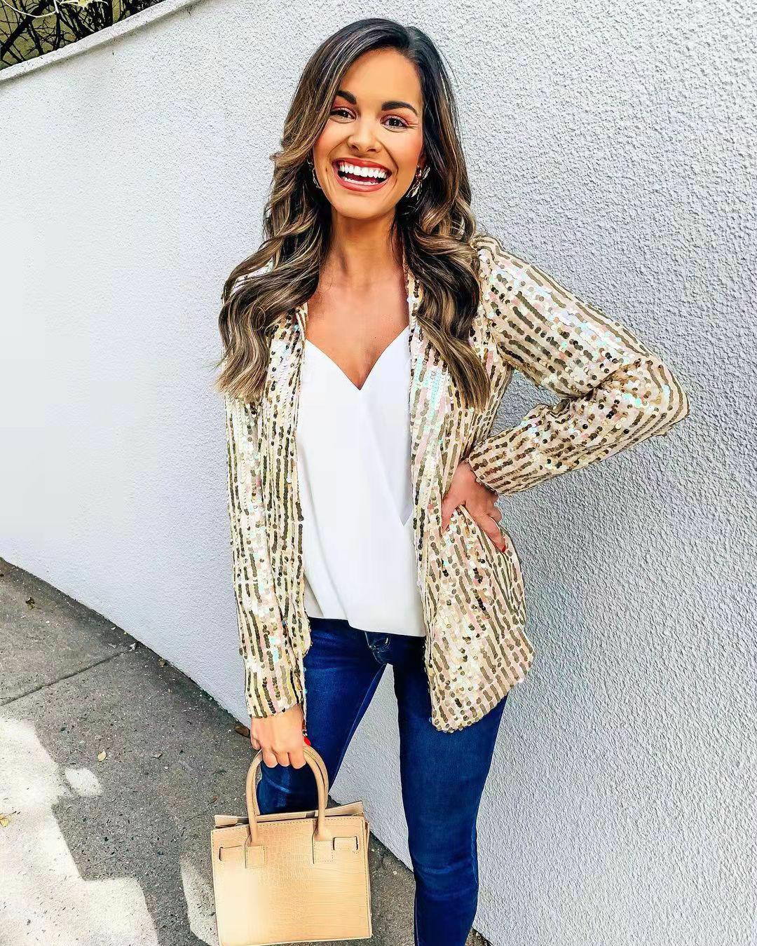 Glitter Blazer Holiday Outfit Women