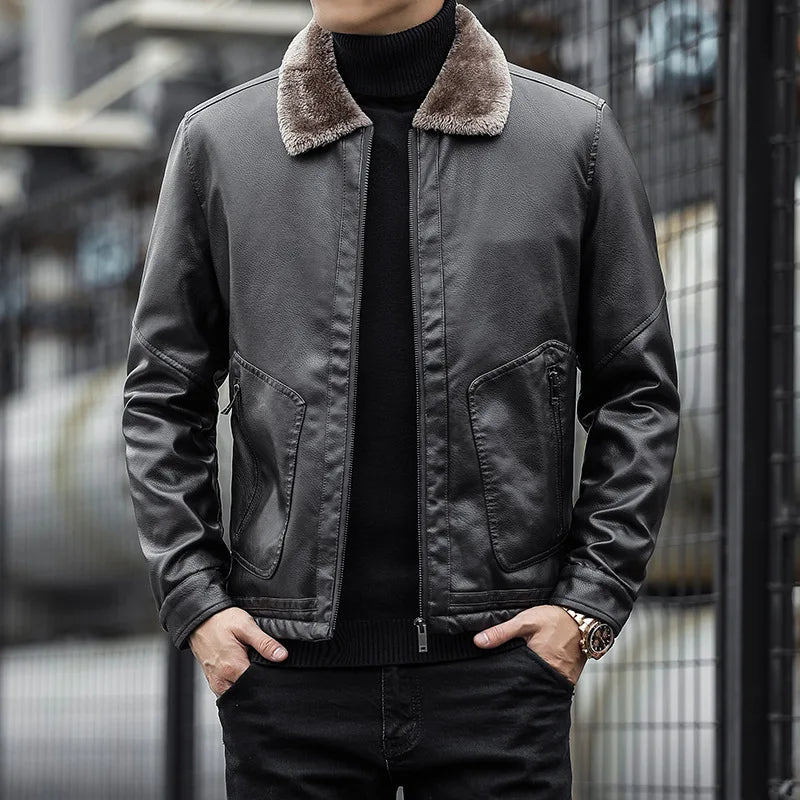 Elegant Men's Classic Leather Jacket