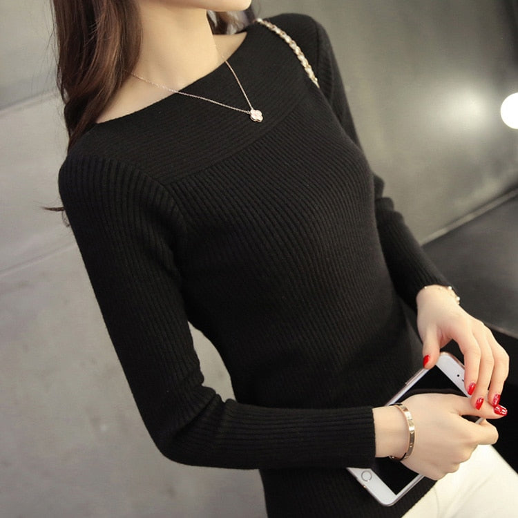 Women's Knitted Jumper Boat Neck Elegance