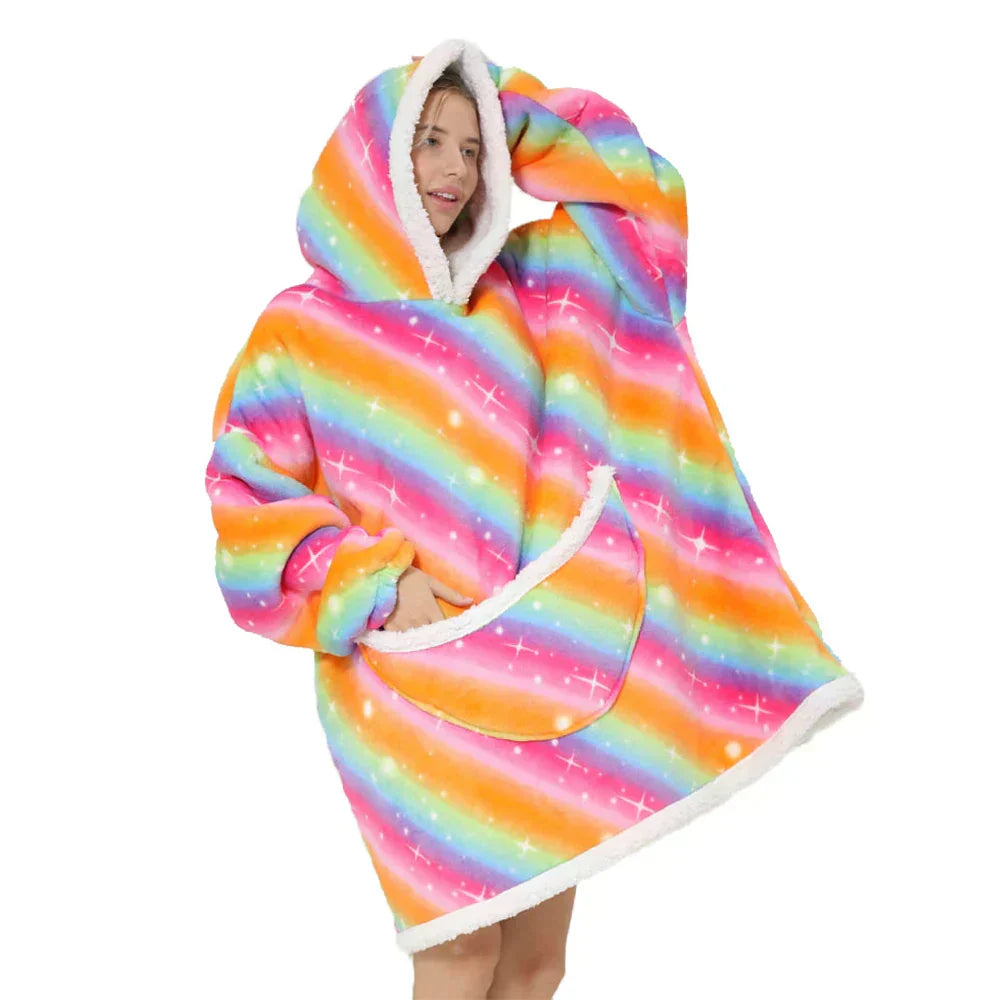 Oversized Fleece Blanket Hoodie with Pockets