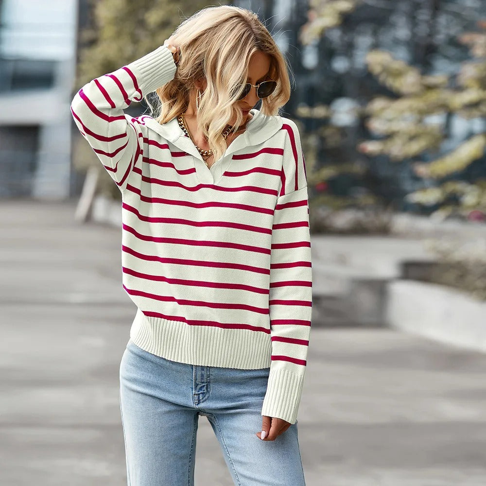 Stylish Striped V-Neck Sweater
